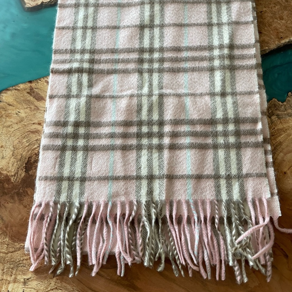 Authentic Vintage Burberry Pink and Gray Plaid Scarf.